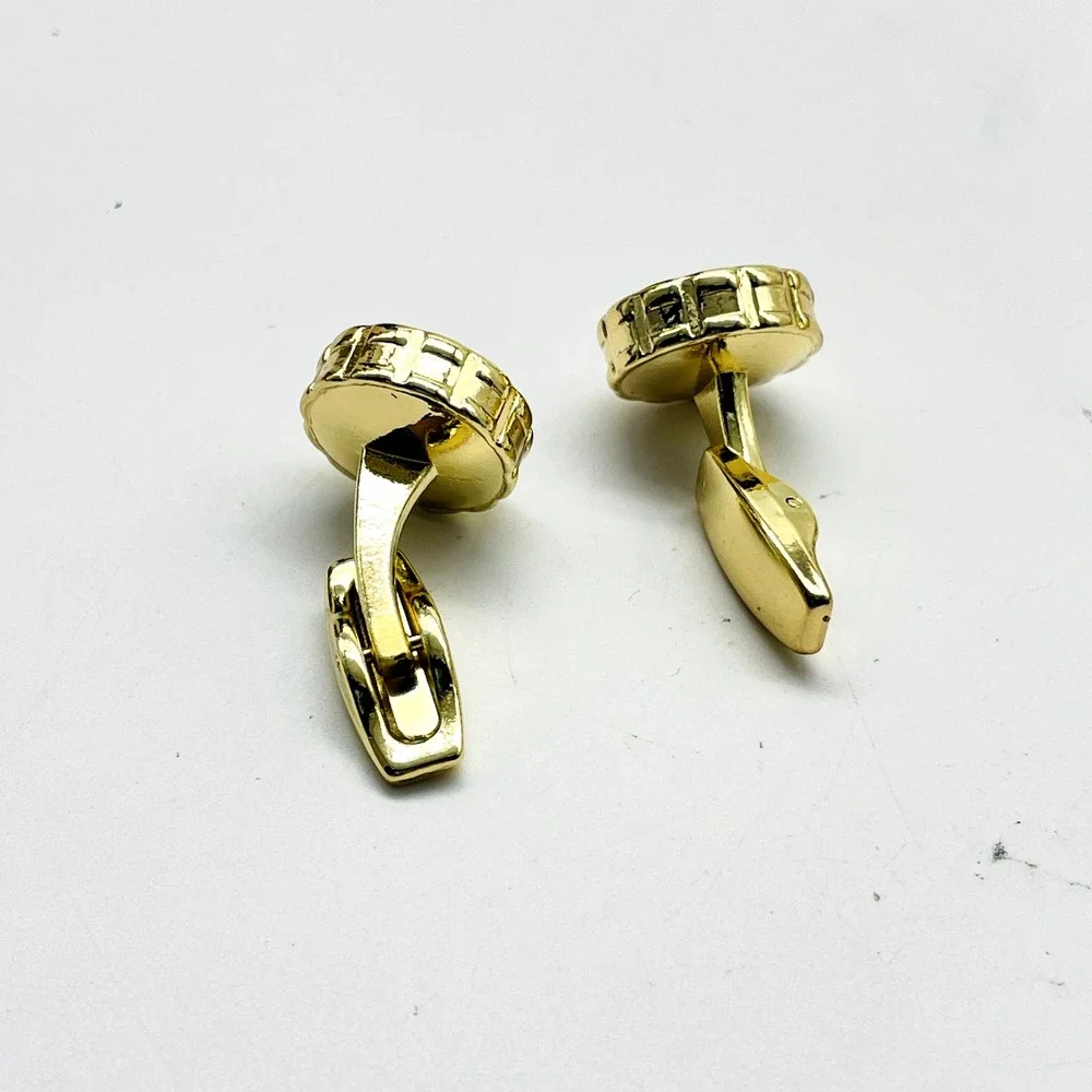 Vintage Black Bead Gold Tone Cufflinks Round Formal Wedding Mens Accessories